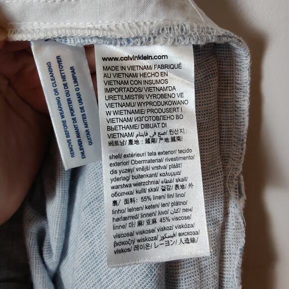 NWT Calvin Klein Women's Sz 12 Blue Grey Linen Blend Belted High Waist Shorts - Picture 1 of 7